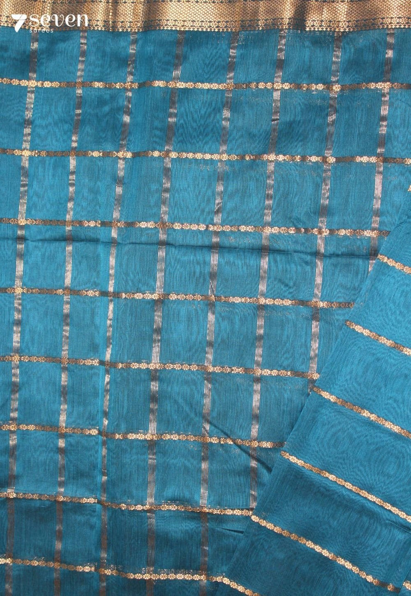 Devahuti Maheshwari Handloom Blue Silk Cotton Saree - Seven Sarees - Seven Sarees