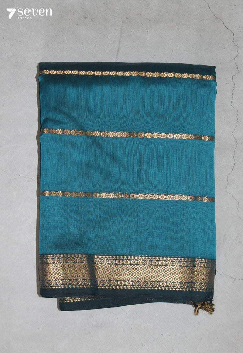 Devahuti Maheshwari Handloom Blue Silk Cotton Saree - Seven Sarees - Seven Sarees