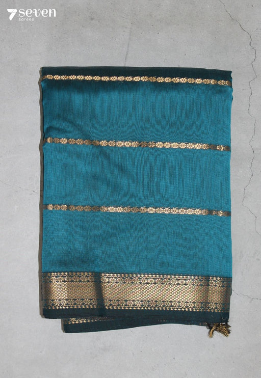 Devahuti Maheshwari Handloom Blue Silk Cotton Saree - Seven Sarees - Seven Sarees