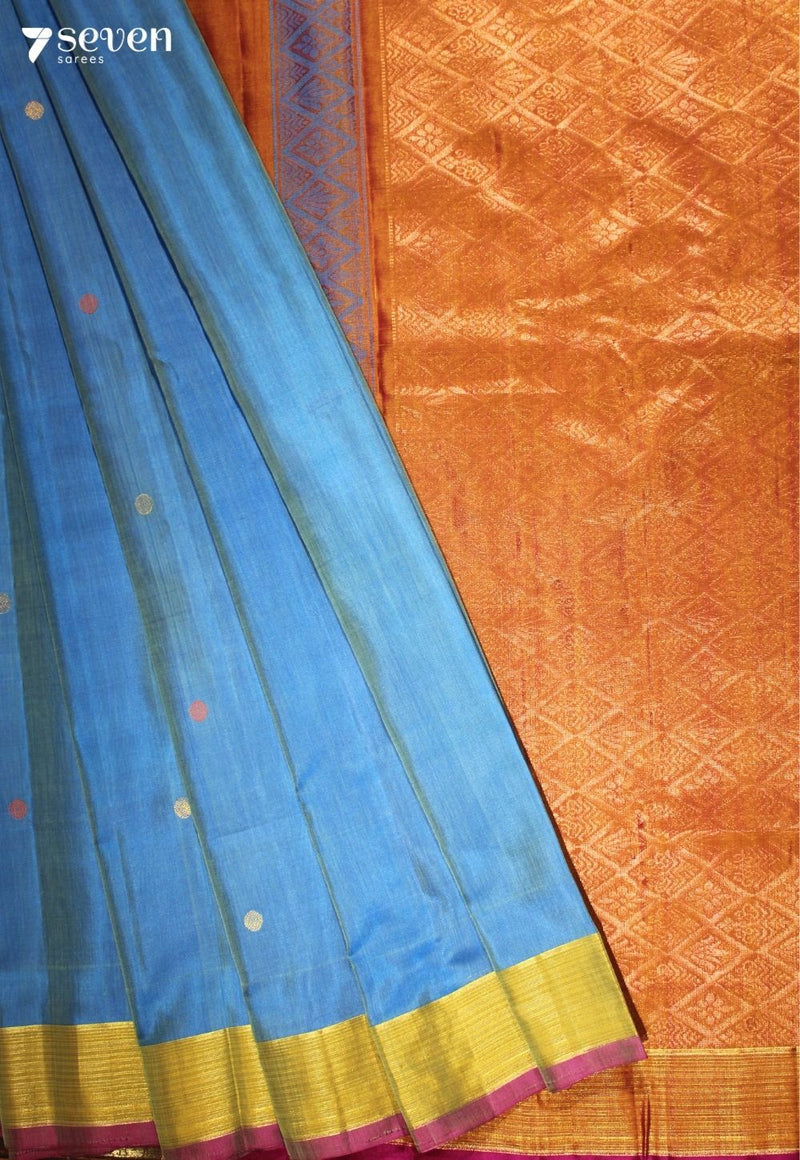 Devayani Signature Seven Handloom Blue Bangalore Pure Silk Cotton Saree - Seven Sarees - Saree - Seven Sarees