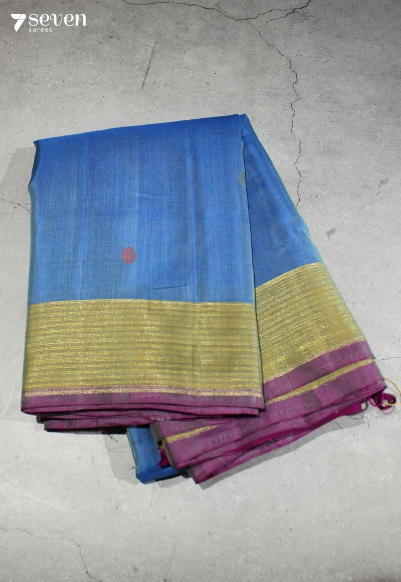 Devayani Signature Seven Handloom Blue Bangalore Pure Silk Cotton Saree - Seven Sarees - Saree - Seven Sarees