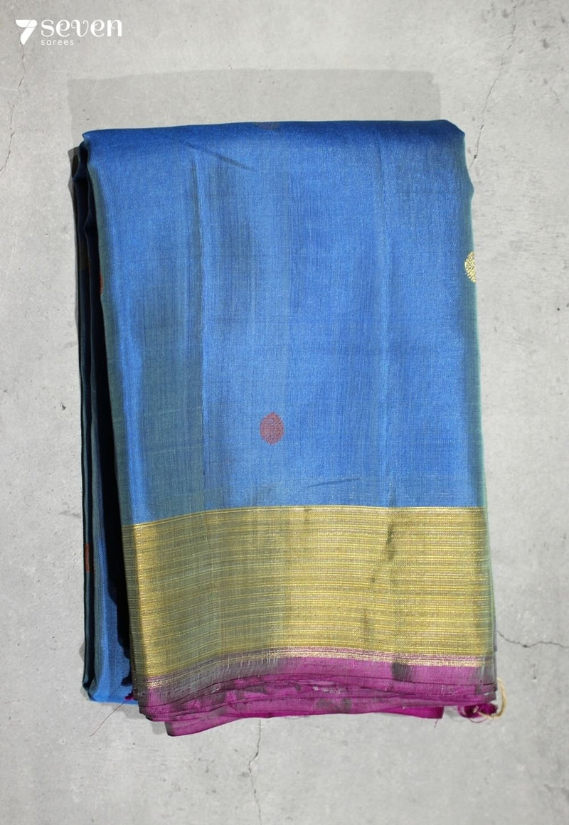 Devayani Signature Seven Handloom Blue Bangalore Pure Silk Cotton Saree - Seven Sarees - Saree - Seven Sarees