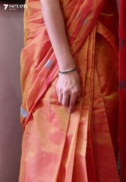 Dewberry Charm Signature Seven Handloom Orange Bangalore Vegan Silk Saree - Seven Sarees - Saree - Seven Sarees