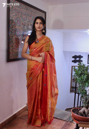 Dewberry Charm Signature Seven Handloom Orange Bangalore Vegan Silk Saree - Seven Sarees - Saree - Seven Sarees