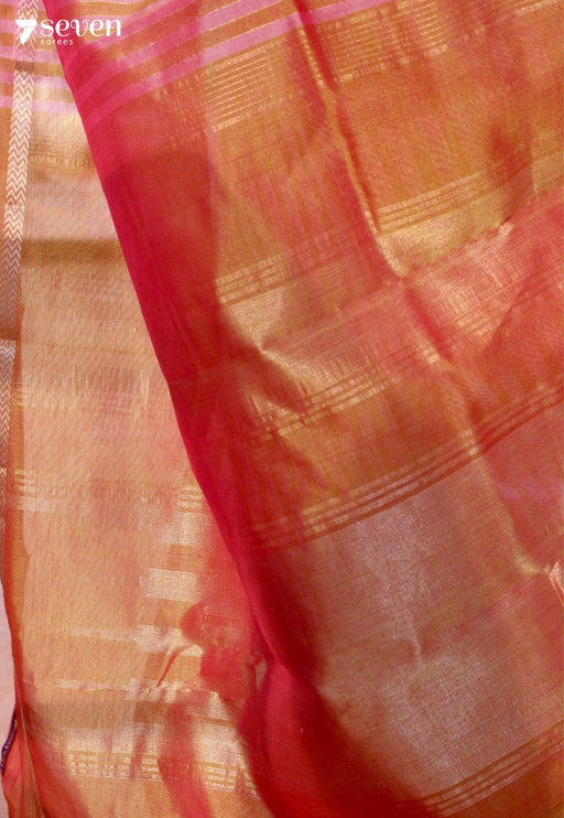 Dewberry Charm Signature Seven Handloom Orange Bangalore Vegan Silk Saree - Seven Sarees - Saree - Seven Sarees