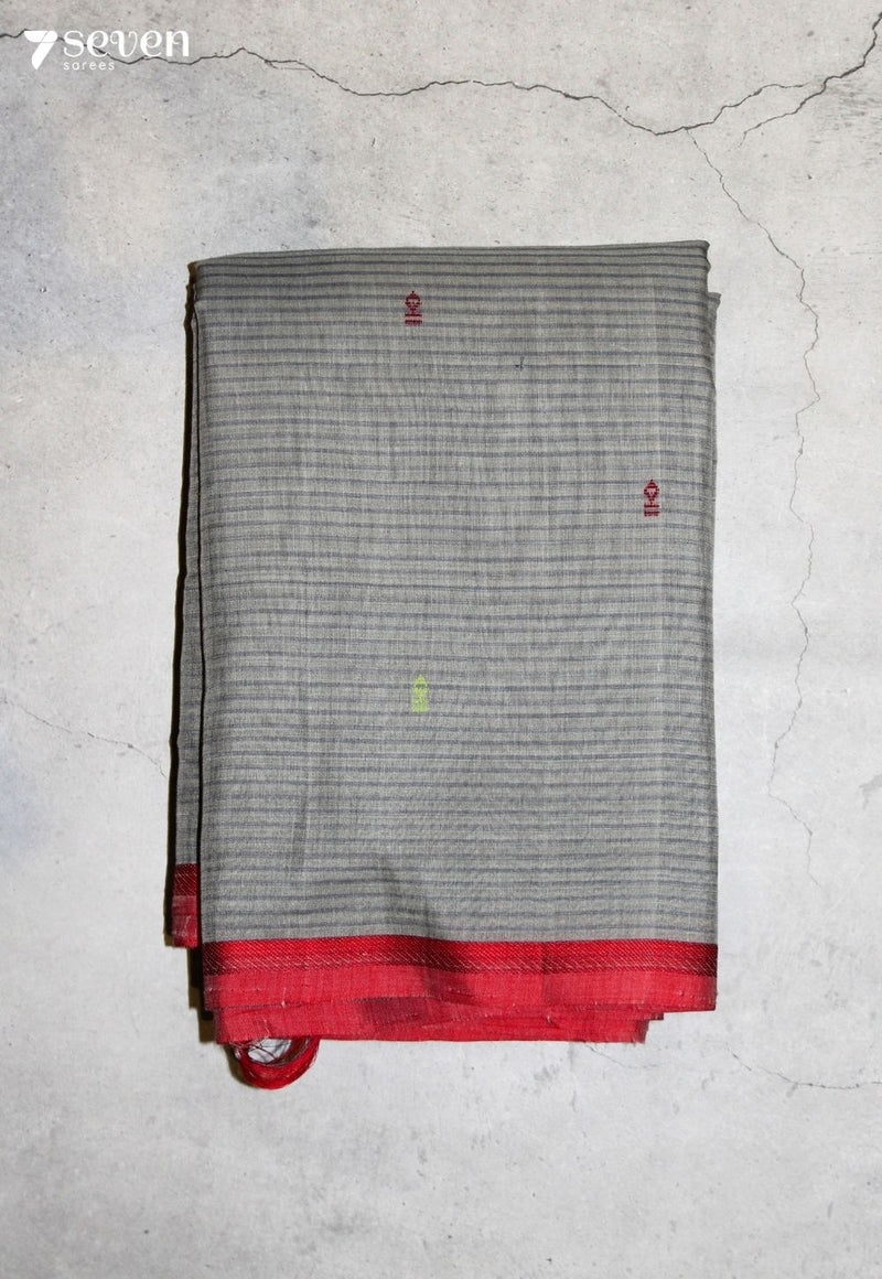 Dharusha Signature Seven Handloom Grey Bangalore Pure Cotton Saree - Seven Sarees - Saree - Seven Sarees