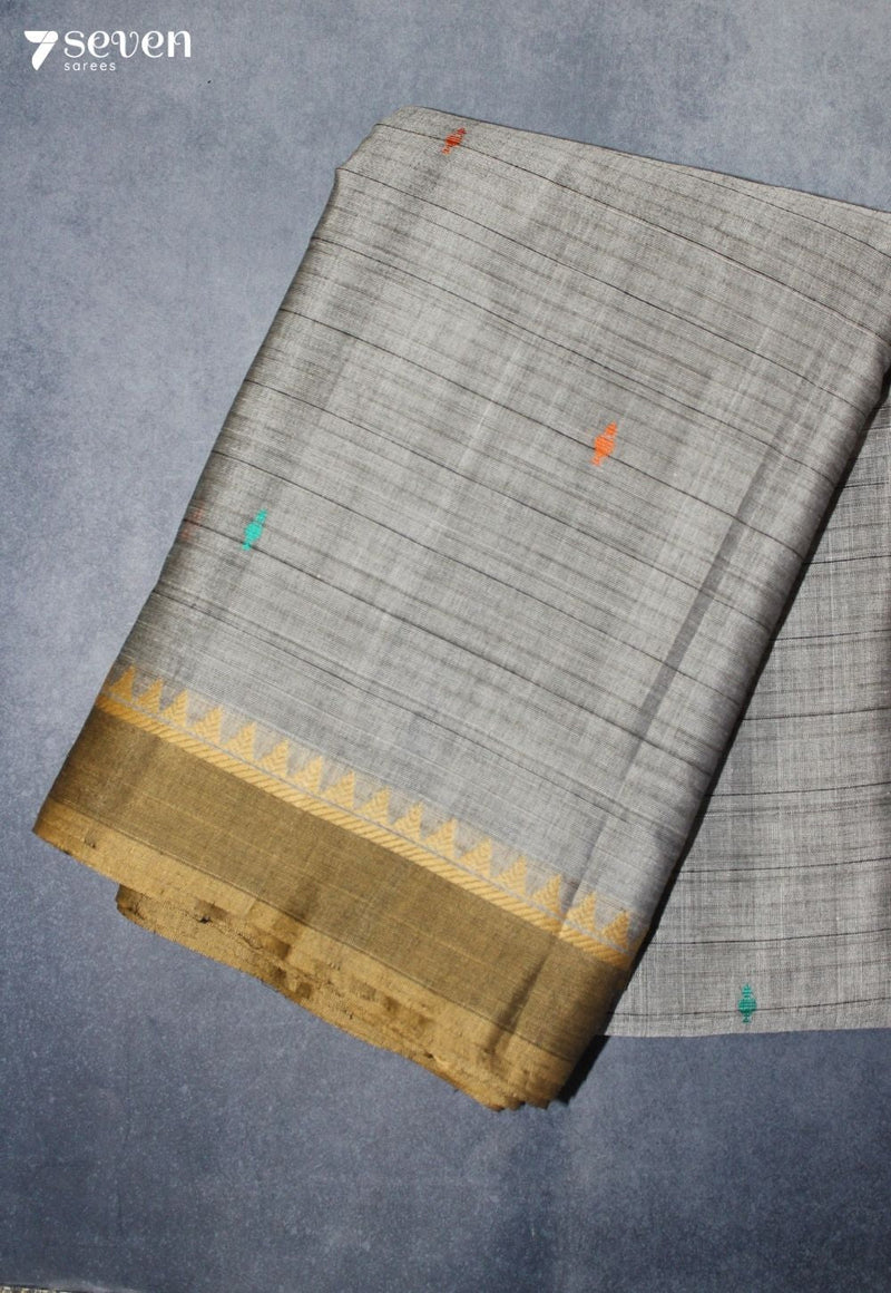 Dhavira Signature Seven Handloom Grey Bangalore Pure Cotton Saree - Seven Sarees - Saree - Seven Sarees