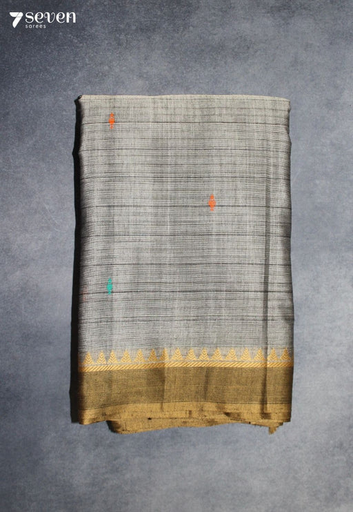 Dhavira Signature Seven Handloom Grey Bangalore Pure Cotton Saree - Seven Sarees - Saree - Seven Sarees