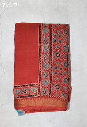 Dhevikaa Kutch Red Handmade Ajrakh 100% Cotton Saree - Seven Sarees - Saree - Seven Sarees