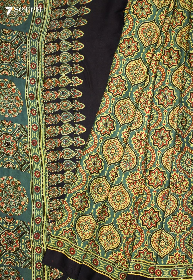 Dhriti Kutch Green Pure Handmade Ajrakh Modal with Handpasted Mirrors - view 1