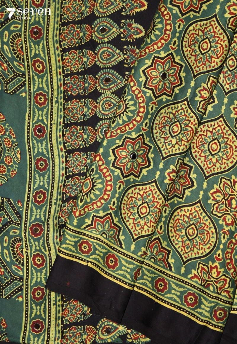Dhriti Kutch Green Pure Handmade Ajrakh Modal with Handpasted Mirrors - view 5