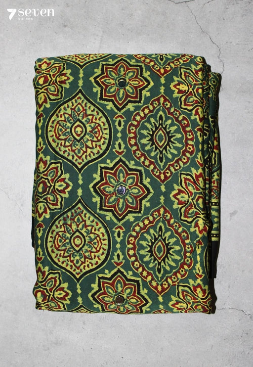 Dhriti Kutch Green Pure Handmade Ajrakh Modal with Handpasted Mirrors