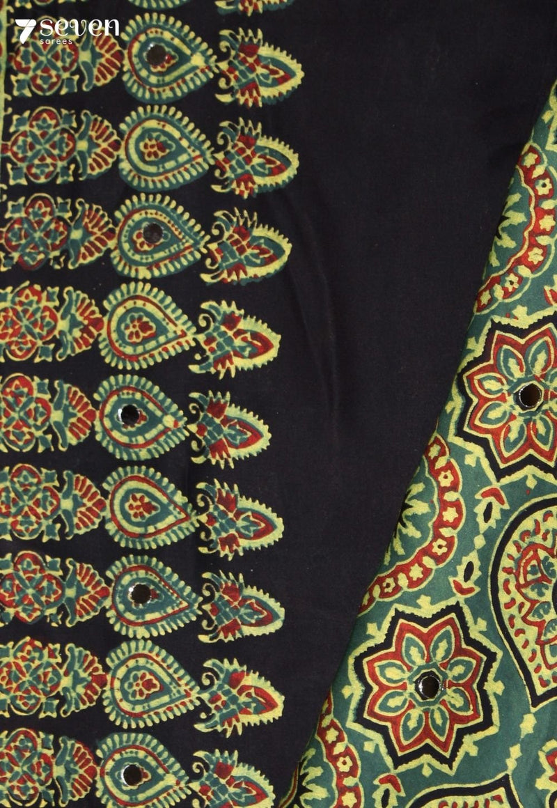 Dhriti Kutch Green Pure Handmade Ajrakh Modal with Handpasted Mirrors - view 3