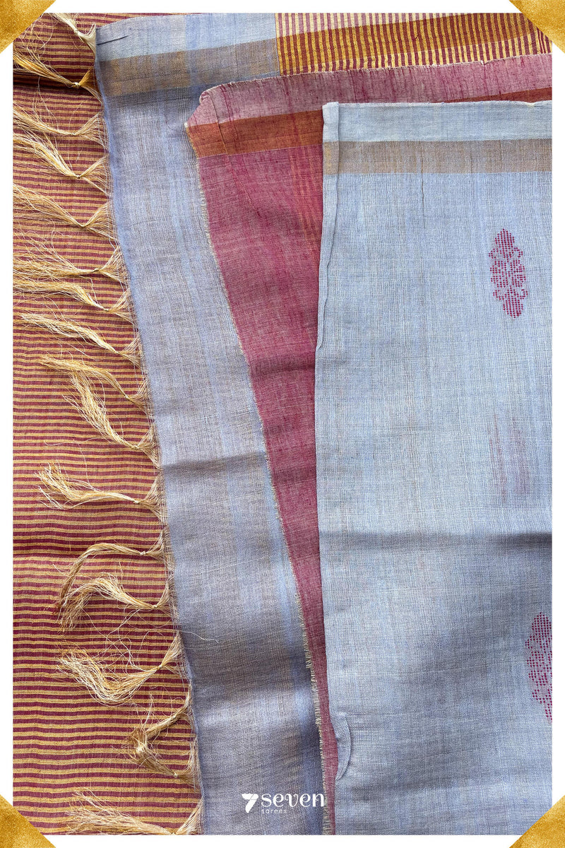 Dianthus Chattisgarh Blue Pure Kosa Silk Saree|Silk Mark Certified - Seven Sarees - Saree - Seven Sarees