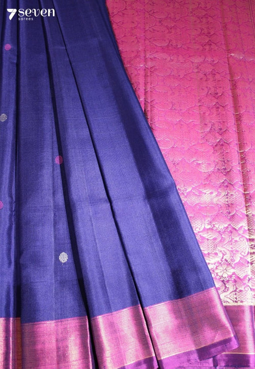 Divinity in Blue Signature Seven Handloom Blue Bangalore Pure Silk Cotton Saree - Seven Sarees - Saree - Seven Sarees