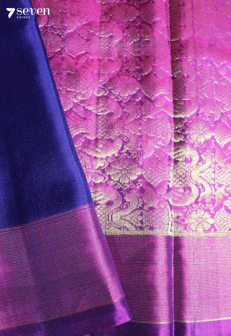 Divinity in Blue Signature Seven Handloom Blue Bangalore Pure Silk Cotton Saree - Seven Sarees - Saree - Seven Sarees