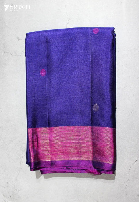 Divinity in Blue Signature Seven Handloom Blue Bangalore Pure Silk Cotton Saree - Seven Sarees - Saree - Seven Sarees