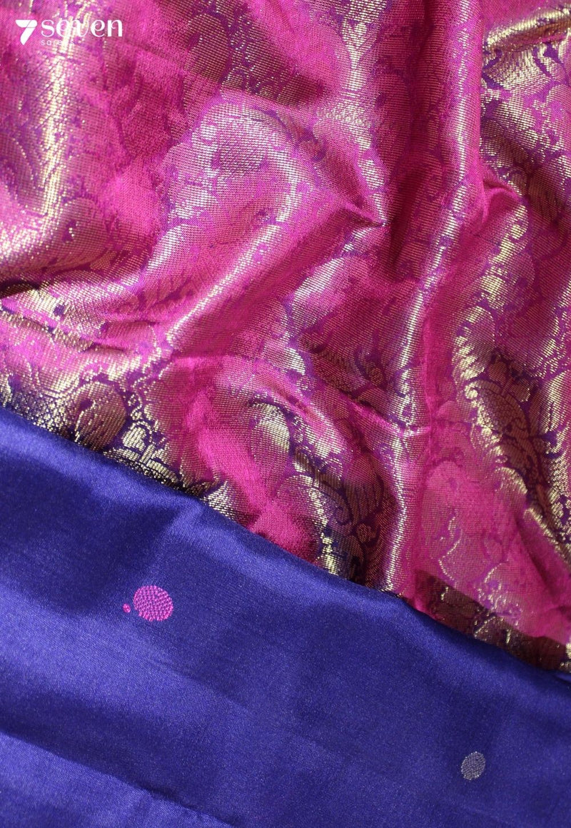 Divinity in Blue Signature Seven Handloom Blue Bangalore Pure Silk Cotton Saree - Seven Sarees - Saree - Seven Sarees