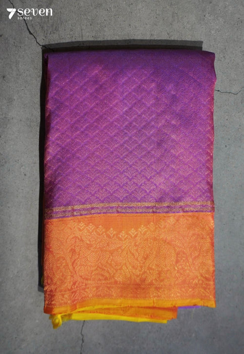 Drift Bloom Dust Signature Seven Handloom Violet Bangalore Pure Silk Saree|Silk Mark Certified - Seven Sarees - Saree - Seven Sarees
