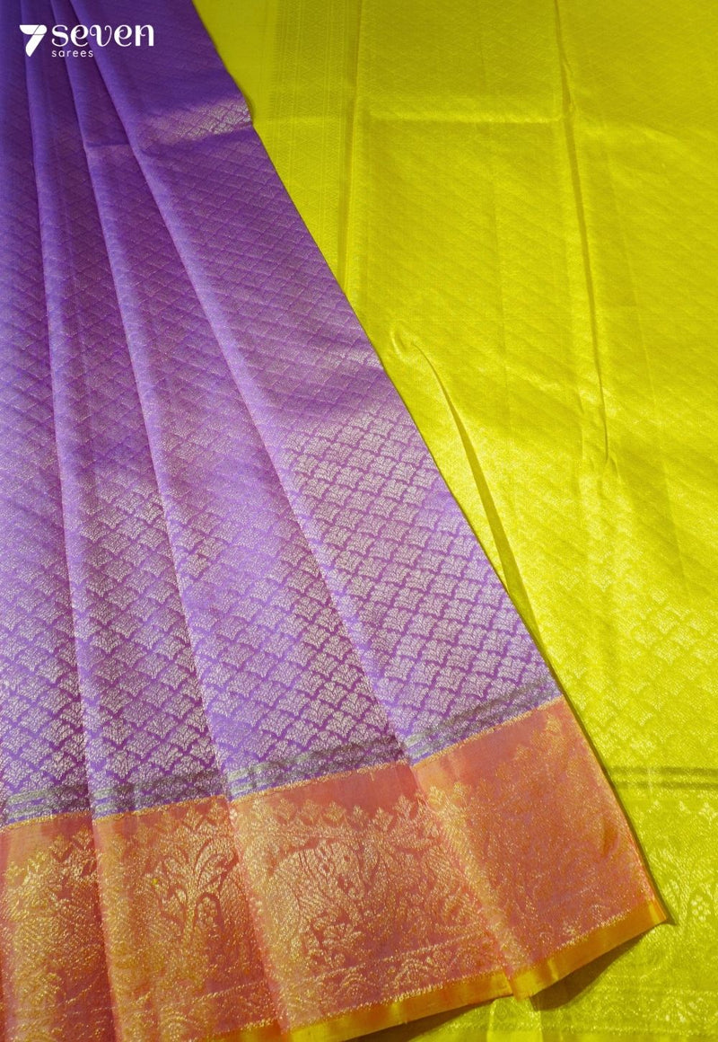 Drift Bloom Dust Signature Seven Handloom Violet Bangalore Pure Silk Saree|Silk Mark Certified - Seven Sarees - Saree - Seven Sarees