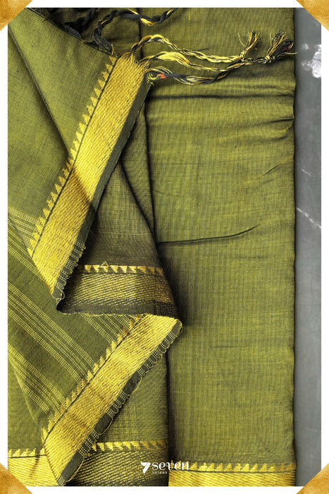 Dundu Mallige Signature Seven Handloom Green Bangalore Silk Cotton Saree - Seven Sarees - Saree - Seven Sarees