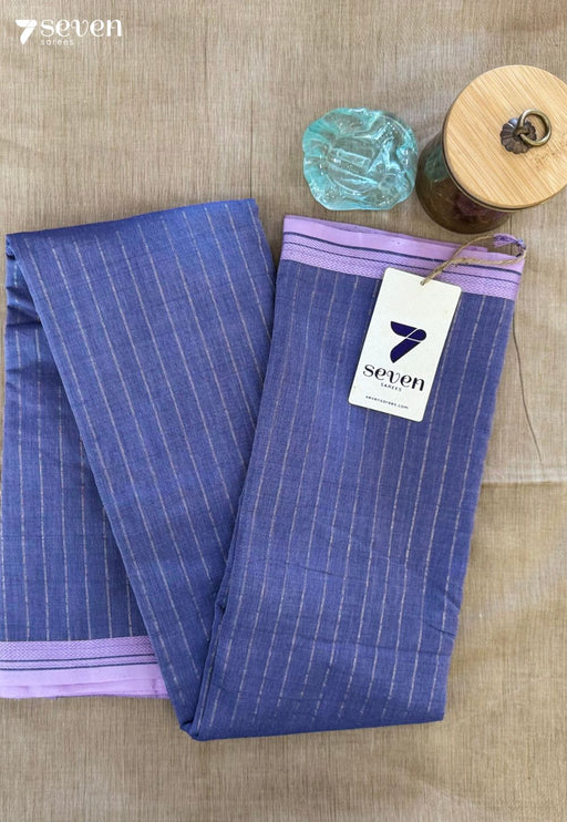 Elaichi Cloud Seven Handloom Navy Bangalore Pure Cotton Saree - Seven Sarees - Saree - Seven Sarees