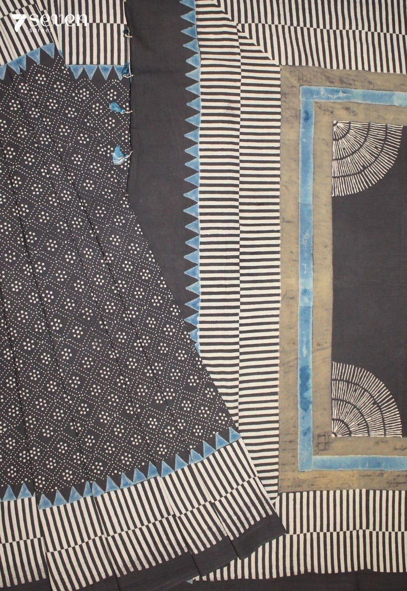 Elarini Kutch Brown Pure Handmade Ajrakh 100% Cotton Saree - Seven Sarees - Saree - Seven Sarees
