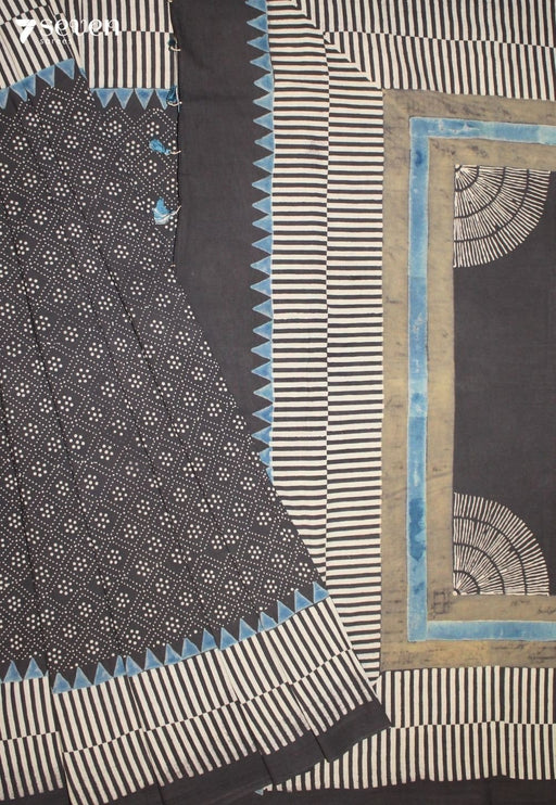 Elarini Kutch Brown Pure Handmade Ajrakh 100% Cotton Saree - Seven Sarees - Saree - Seven Sarees