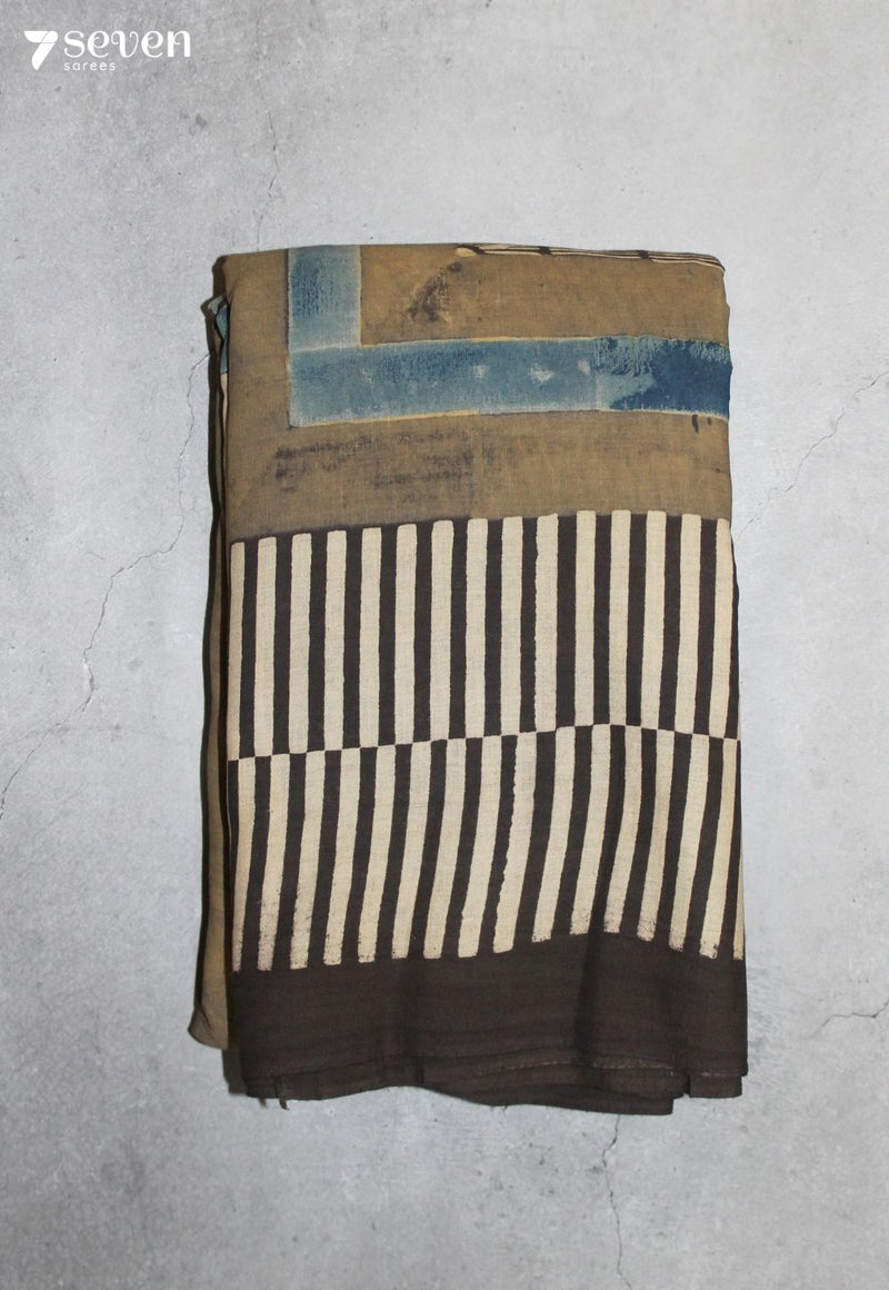 Elarini Kutch Brown Pure Handmade Ajrakh 100% Cotton Saree - Seven Sarees - Saree - Seven Sarees