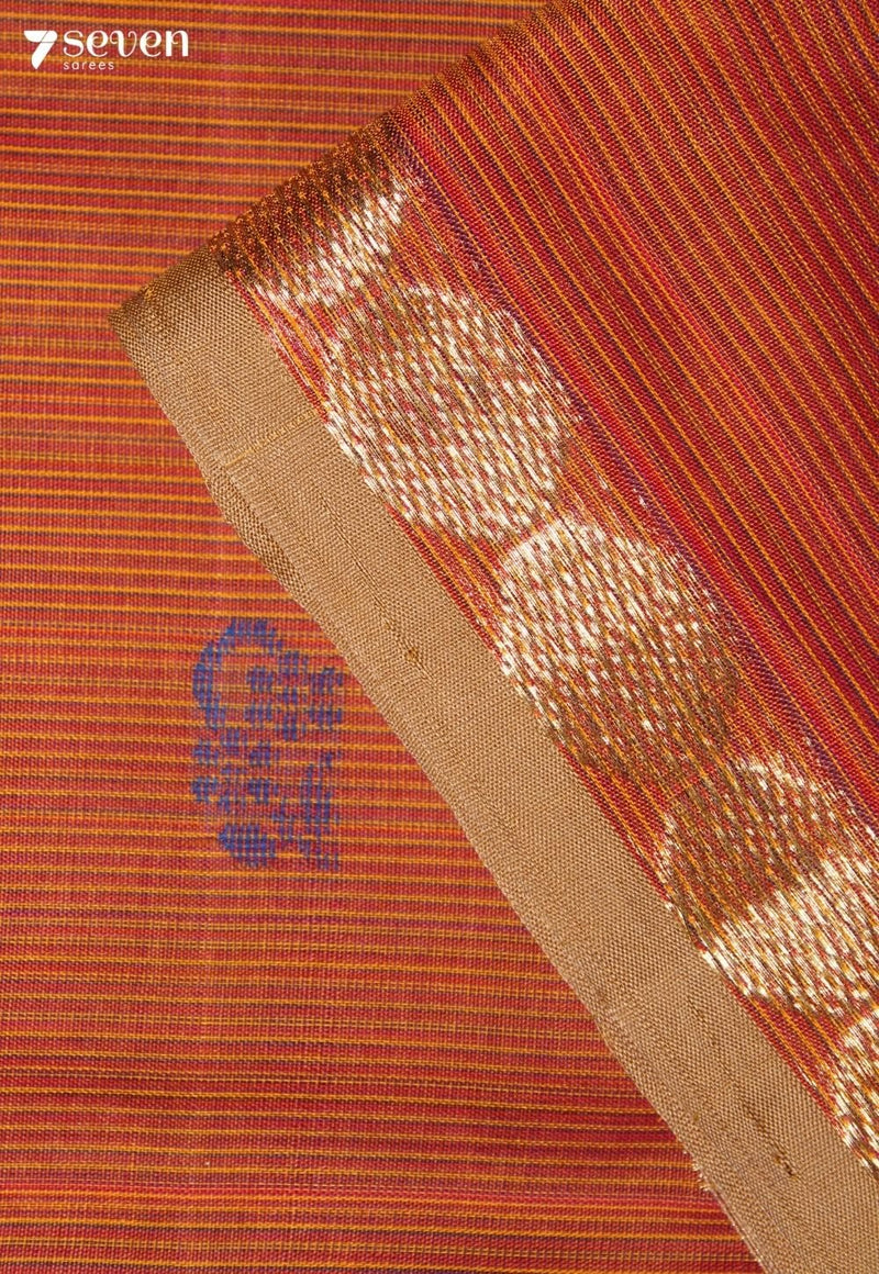 Eshira Signature Seven Handloom Orange Bangalore Pure Cotton Saree - Seven Sarees - Saree - Seven Sarees