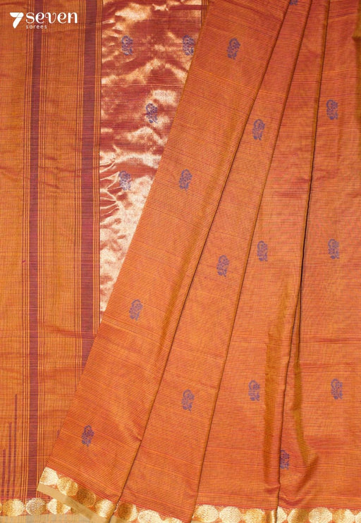 Eshira Signature Seven Handloom Orange Bangalore Pure Cotton Saree - Seven Sarees - Saree - Seven Sarees