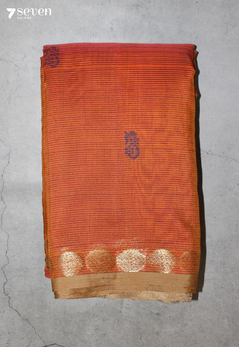 Eshira Signature Seven Handloom Orange Bangalore Pure Cotton Saree - Seven Sarees - Saree - Seven Sarees