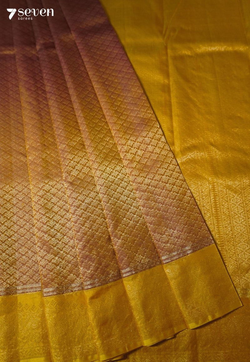 Field Flower Dust Signature Seven Handloom Gold Bangalore Pure Silk Saree|Silk Mark Certified - Seven Sarees - Saree - Seven Sarees