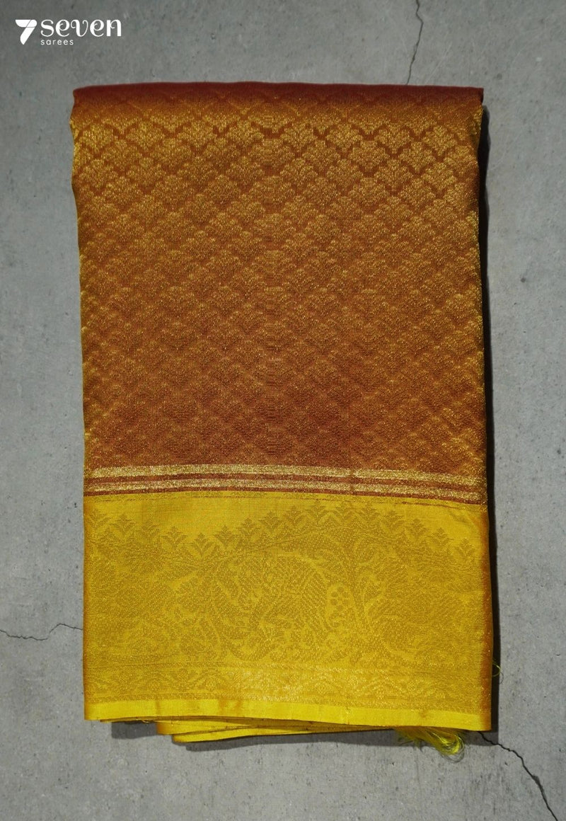 Field Flower Dust Signature Seven Handloom Gold Bangalore Pure Silk Saree|Silk Mark Certified - Seven Sarees - Saree - Seven Sarees