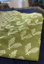 Fig Field Jaipur Green Handblock 100% Cotton Saree - Seven Sarees - Saree - Seven Sarees