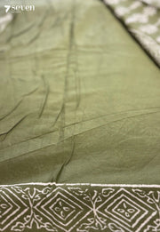 Fig Field Jaipur Green Handblock 100% Cotton Saree - Seven Sarees - Saree - Seven Sarees