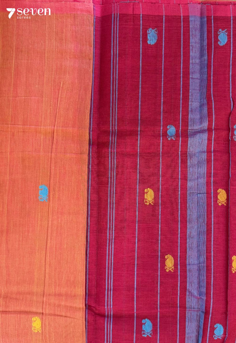 Fire Petal Signature Seven Handloom Red Bangalore Pure Cotton Saree - Seven Sarees - Saree - Seven Sarees