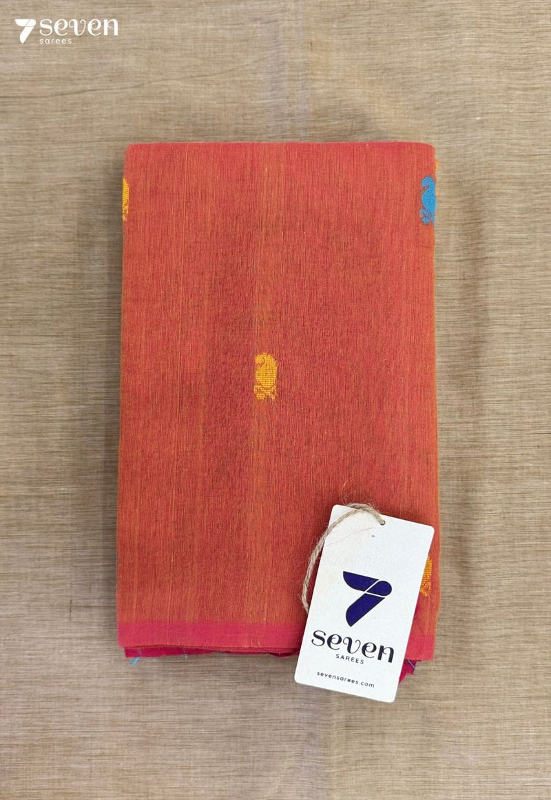 Fire Petal Signature Seven Handloom Red Bangalore Pure Cotton Saree - Seven Sarees - Saree - Seven Sarees