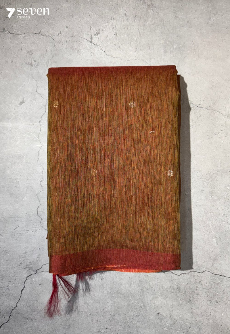 Firewalk Signature Seven Handloom Ochre Bangalore Pure Silk Cotton Saree - Seven Sarees - Saree - Seven Sarees