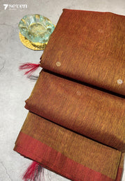 Firewalk Signature Seven Handloom Ochre Bangalore Pure Silk Cotton Saree - Seven Sarees - Saree - Seven Sarees