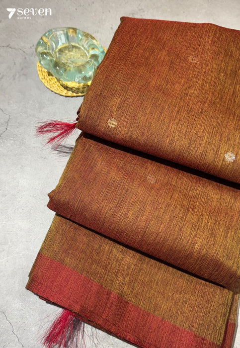 Firewalk Signature Seven Handloom Ochre Bangalore Pure Silk Cotton Saree - Seven Sarees - Saree - Seven Sarees