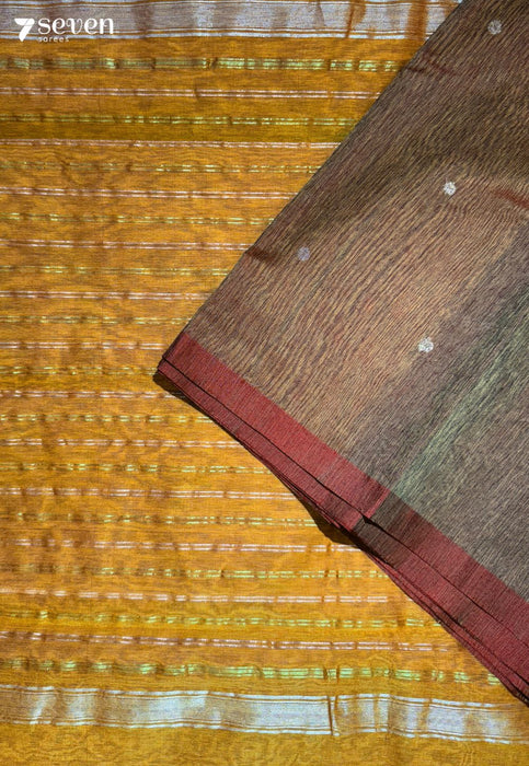 Firewalk Signature Seven Handloom Ochre Bangalore Pure Silk Cotton Saree - Seven Sarees - Saree - Seven Sarees
