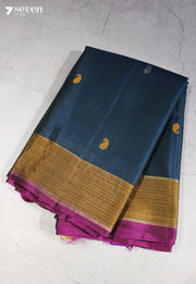 Gajakesari Signature Seven Handloom Peacock Blue Bangalore Pure Silk Cotton Saree - Seven Sarees - Saree - Seven Sarees