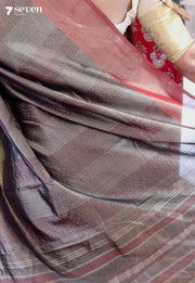 Glazed Petals Signature Seven Handloom Grey Bangalore Vegan Silk Saree - Seven Sarees - Saree - Seven Sarees