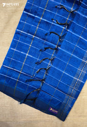 Godaveri Mangalagiri Handloom Blue Vegan Silk Saree with checks - Seven Sarees - Saree - Seven Sarees