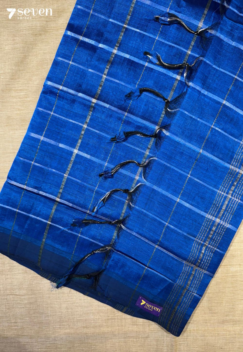 Godaveri Mangalagiri Handloom Blue Vegan Silk Saree with checks - Seven Sarees - Saree - Seven Sarees
