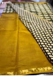 Golden Hour Jaipur Mustard Handblock 100% Cotton Saree - Seven Sarees - Saree - Seven Sarees