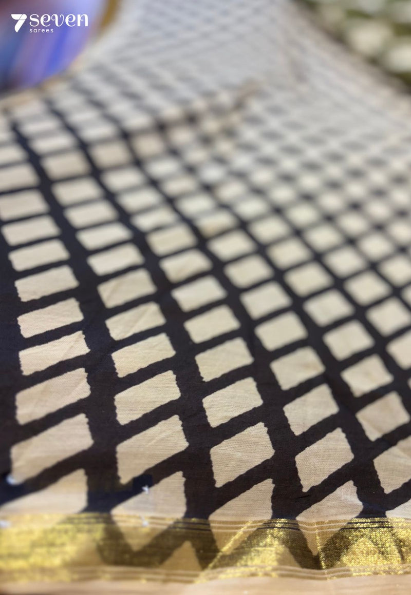 Golden Hour Jaipur Mustard Handblock 100% Cotton Saree - Seven Sarees - Saree - Seven Sarees