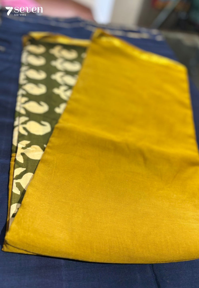 Golden Hour Jaipur Mustard Handblock 100% Cotton Saree - Seven Sarees - Saree - Seven Sarees