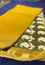Golden Hour Jaipur Mustard Handblock 100% Cotton Saree - Seven Sarees - Saree - Seven Sarees